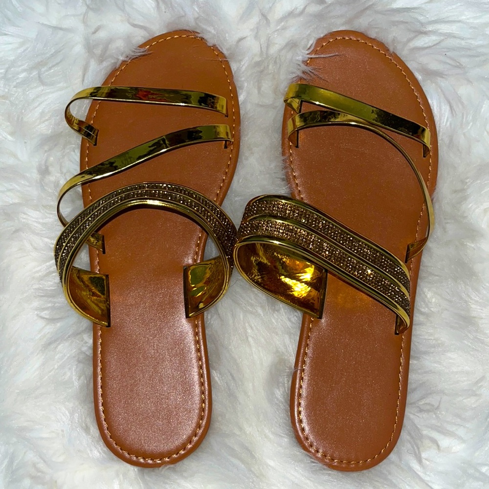 • SHEIN Gold Rhinestone Slide Sandals